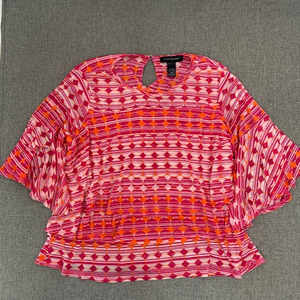 Ashley Stewart Lightweight Blouse Dark‎ Red Magenta Orange Size 18/20 Semi Sheer